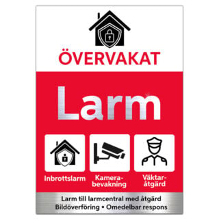 Larmskylt Aluminium Övervakat Självhäftande (A4) 210x297mm