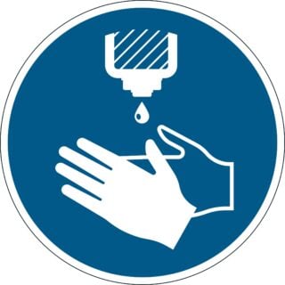 Påbudsdekal "Desinficera händerna" borttagbar