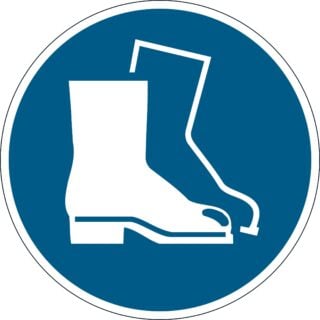 Varseldekal  "Använd skyddsskor"