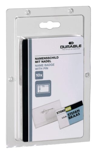 Namnskylt 40x75, nålfäste 10-pack