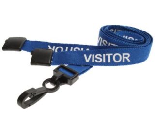 Nyckelband 15 mm Visitor Blå Säkerhetsspänne J-klämma i plast 100-pack