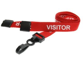 Nyckelband 15 mm Visitor Röd Säkerhetsspänne J-klämma i plast 100-pack