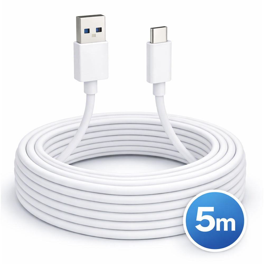 USB C Kabel 5m – USB-A till USB-C strömkabel (extra lång förenklar montering och anslutning)